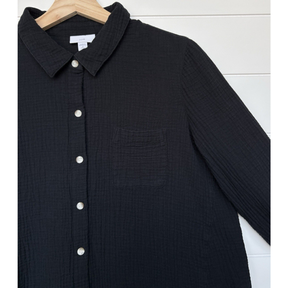 J Jill 100% Cotton Gauze Button Front Tunic Shirt Long Sleeves Black M Petite - Picture 4 of 13